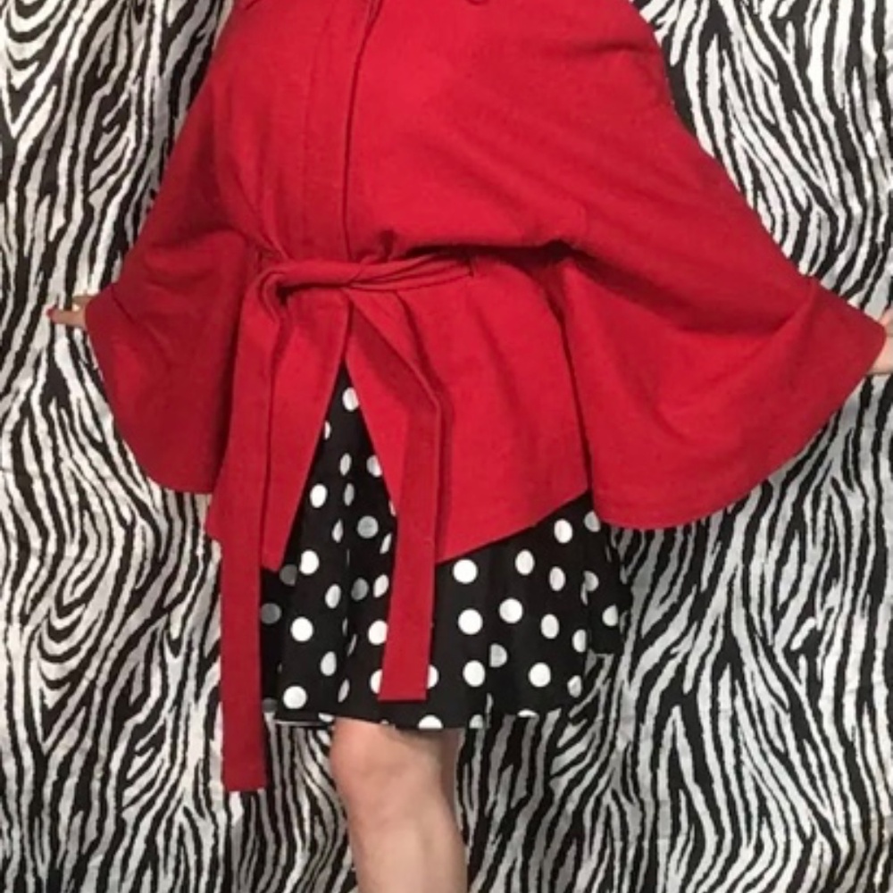 Cami 90s Vintage Wool Blend Red Cape Coat/Jacket Chic Retro Office Size Small - Picture 3 of 10